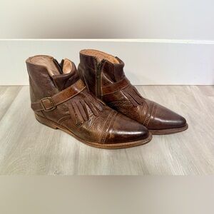 Bed Stu Dipper Cobbler Brown Leather Belted Ankle Boots Womens 8